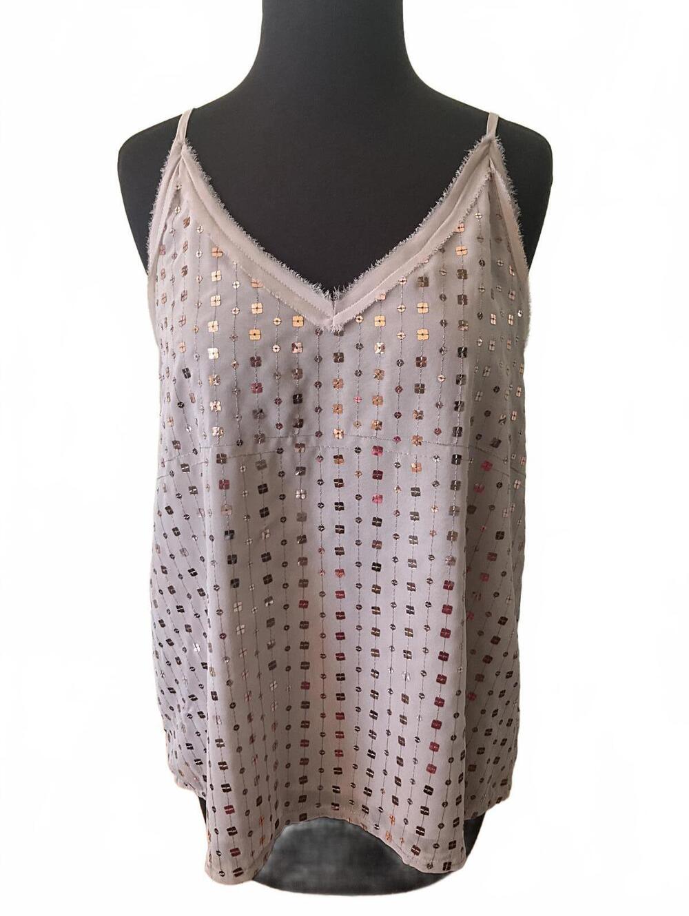 Chiffon Tank Taupe Rose Gold Sequin Cami